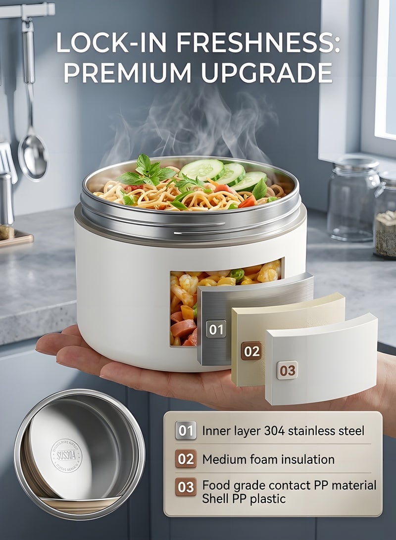 Beauenty Stainless Steel Bento Box, Portable Insulated and Environmentally Friendly Lunch Box with Lunch Bag, Leak-proof Design Thermal Food Jar Food Storage Container, Stackable in 2 Layers(440 ML+600 ML) - Image 3