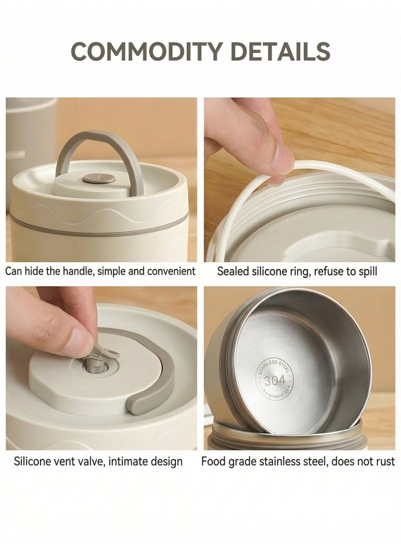 Beauenty Stainless Steel Bento Box, Portable Insulated and Environmentally Friendly Lunch Box with Lunch Bag, Leak-proof Design Thermal Food Jar Food Storage Container, Stackable in 2 Layers(440 ML+600 ML) - Image 5