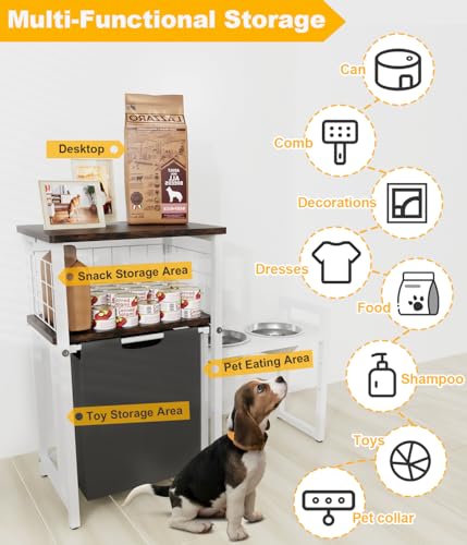 Sungaryard 30.6Long x 26.2 High Elevated Dog Bowl Stand with Pet Food Storage Organizer, Adjustable Raised Feeding Station with Toy Basket for Large Medium Small Dogs and Cats, White - Image 3