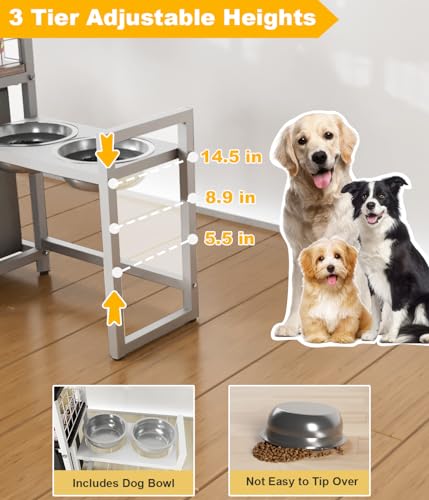 Sungaryard 30.6Long x 26.2 High Elevated Dog Bowl Stand with Pet Food Storage Organizer, Adjustable Raised Feeding Station with Toy Basket for Large Medium Small Dogs and Cats, White - Image 4