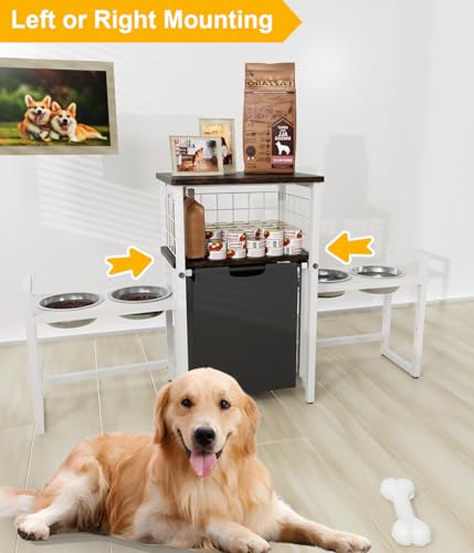 Sungaryard 30.6Long x 26.2 High Elevated Dog Bowl Stand with Pet Food Storage Organizer, Adjustable Raised Feeding Station with Toy Basket for Large Medium Small Dogs and Cats, White - Image 5