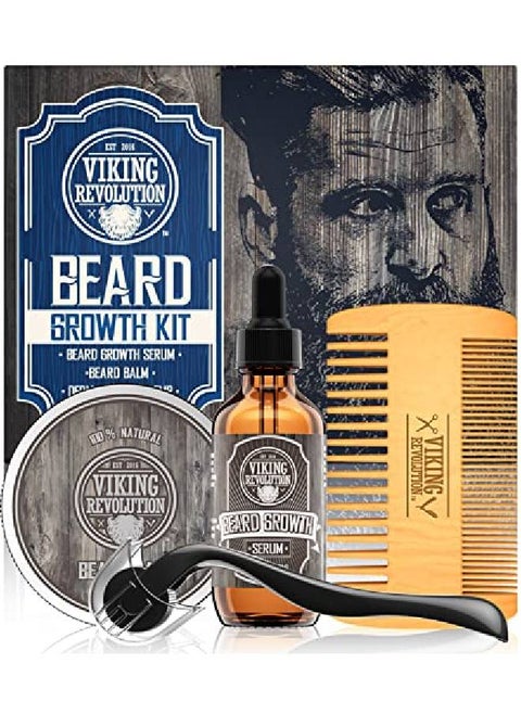 Beard Growth Kit For Men Beard Growing Kit & Mustache Growth Kit Beard Roller Kit Includes Beard Growth Oil Balm Derma Roller Accessory Beard Growth Serum & Wooden Double Sided Comb