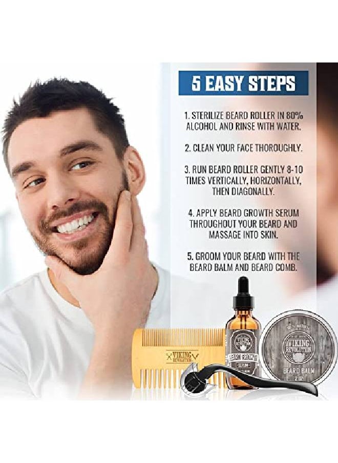 Viking Revolution - Beard Growth Kit For Men Beard Growing Kit & Mustache Growth Kit Beard Roller Kit Includes Beard Growth Oil Balm Derma Roller Accessory Beard Growth Serum & Wooden Double Sided Comb - Image 1