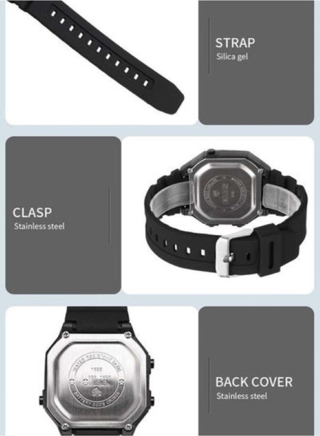 ساعة يد ذكية رياضية فاخرة مقاومة للماء 1698 مربعة رقمية مضيئة 5 ATM للرجال - Image 3