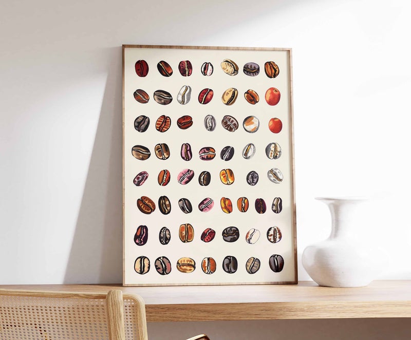 TNESSENTIAL Coffee Bean Varieties Poster, Espresso Wall Art, Kitchen Decor - Image 1