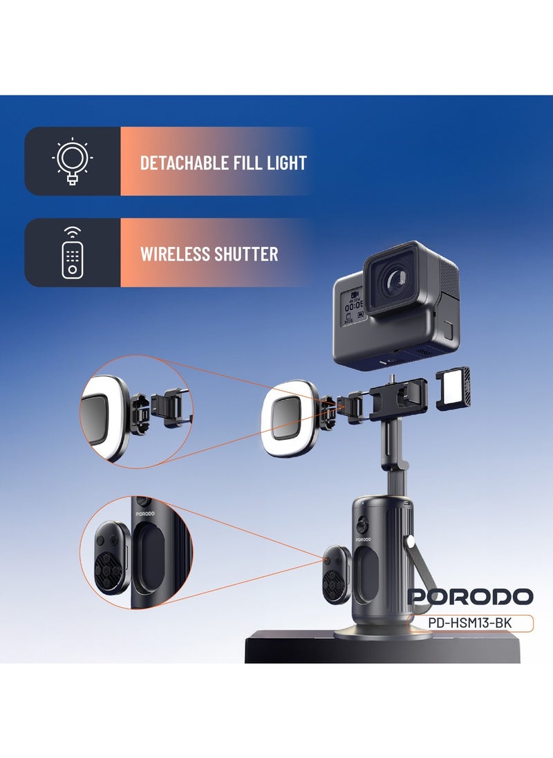 porodo Face Tracking Smart Mount with  Detachable Fill Light and Gesture Control / Wireless Shutter - Black  - Image 3