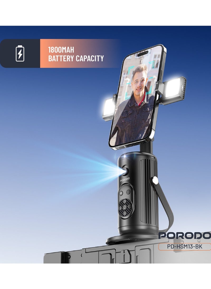 porodo Face Tracking Smart Mount with  Detachable Fill Light and Gesture Control / Wireless Shutter - Black  - Image 4
