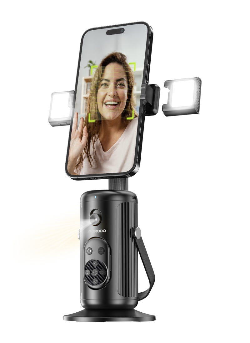 porodo Face Tracking Smart Mount with  Detachable Fill Light and Gesture Control / Wireless Shutter - Black  - Image 1