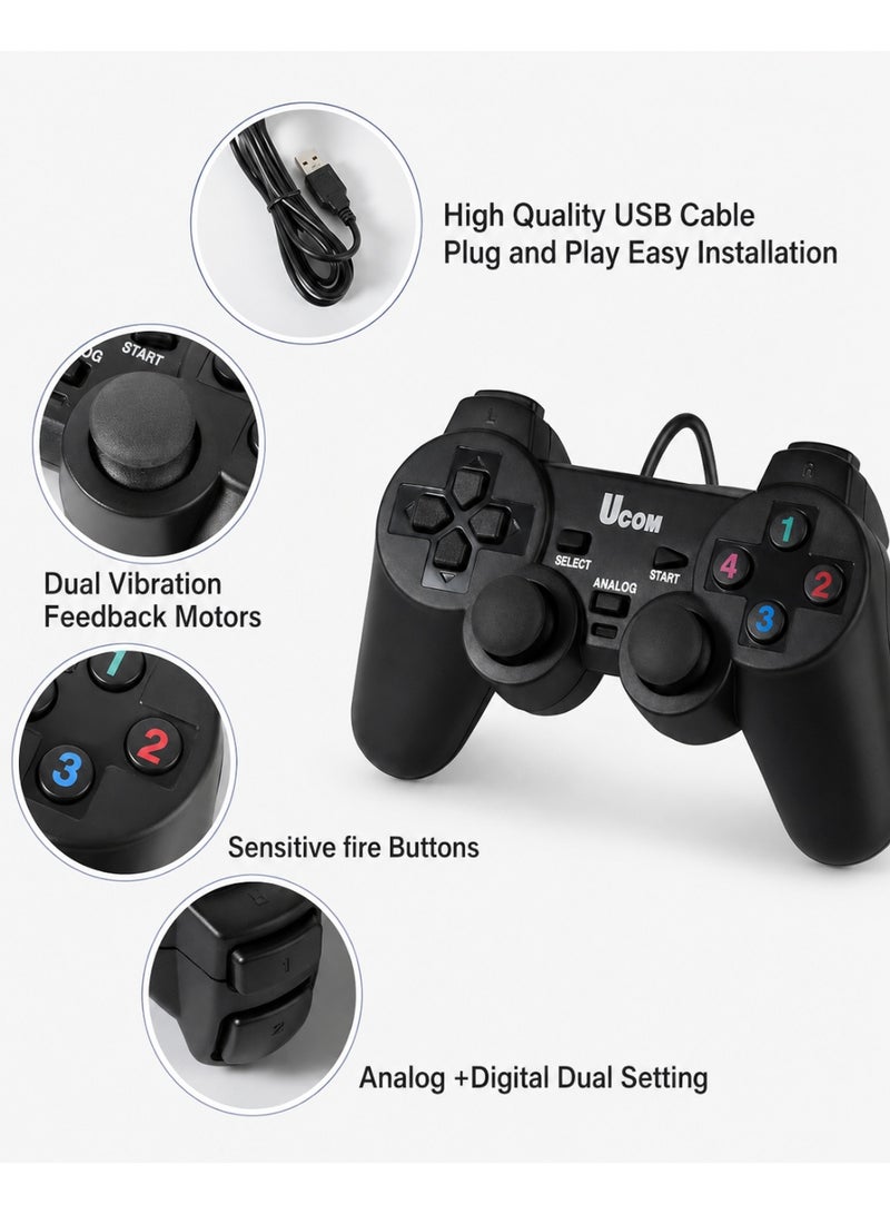 يوكوم وحدة تحكم ألعاب (Gamepad) سلكية من Ucom للكمبيوتر بنظام Windows، مزودة بخاصية الاهتزاز المزدوج ومنفذ USB - لون أسود كلاسيكي - قطعة واحدة - Image 3