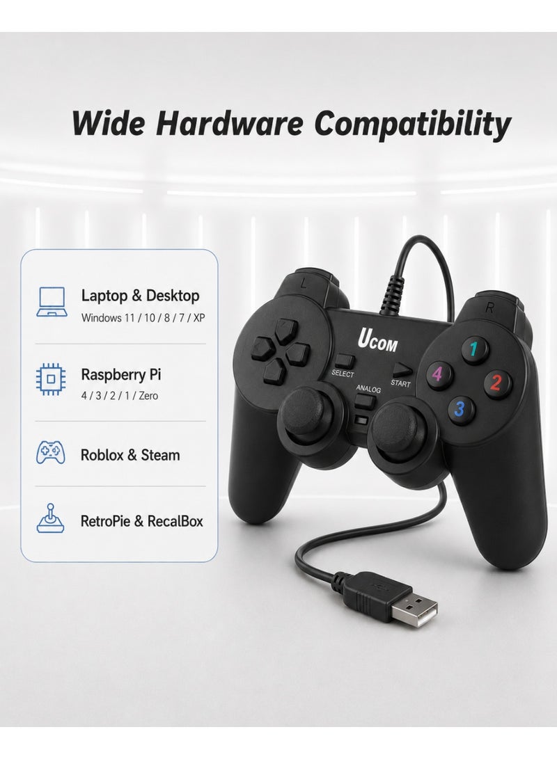 يوكوم وحدة تحكم ألعاب (Gamepad) سلكية من Ucom للكمبيوتر بنظام Windows، مزودة بخاصية الاهتزاز المزدوج ومنفذ USB - لون أسود كلاسيكي - قطعة واحدة - Image 4