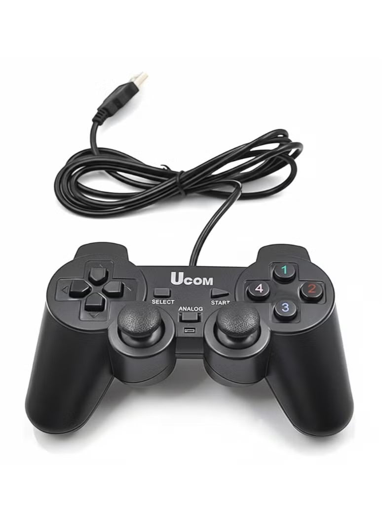 يوكوم وحدة تحكم ألعاب (Gamepad) سلكية من Ucom للكمبيوتر بنظام Windows، مزودة بخاصية الاهتزاز المزدوج ومنفذ USB - لون أسود كلاسيكي - قطعة واحدة - Image 1