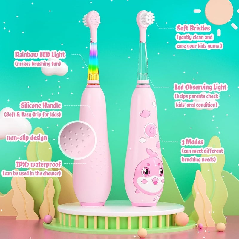 Seago Kids Electric Toothbrushes Rechargeable, Toddler Electric Toothbrush with Magnetic Charging, LED Observing Light, 8 Toothbrush Heads for Ages 2-4-6 Boys Girls - Image 3