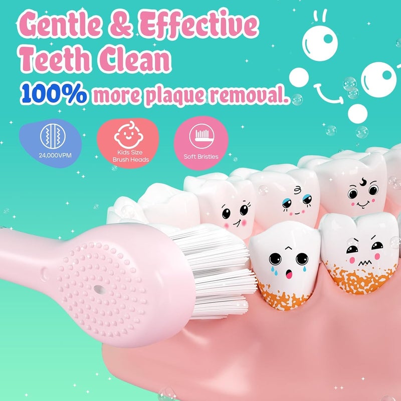 Seago Kids Electric Toothbrushes Rechargeable, Toddler Electric Toothbrush with Magnetic Charging, LED Observing Light, 8 Toothbrush Heads for Ages 2-4-6 Boys Girls - Image 2
