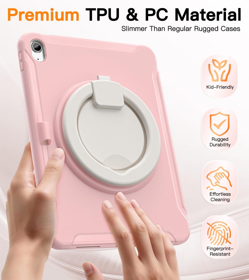 BATYUE Shockproof Case for iPad 10th Gen 10.9" 2022 / 11th Gen (A16) 11" 2025 | 360Â° Multi-Angle Stand (Portrait & Landscape) & Grip, Built-in Screen Protector, Pencil Holder, Pink - Image 3
