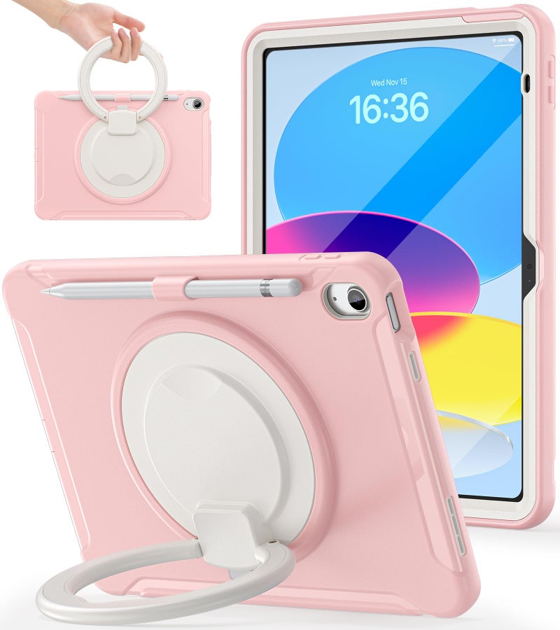 BATYUE Shockproof Case for iPad 10th Gen 10.9" 2022 / 11th Gen (A16) 11" 2025 | 360Â° Multi-Angle Stand (Portrait & Landscape) & Grip, Built-in Screen Protector, Pencil Holder, Pink - Image 1
