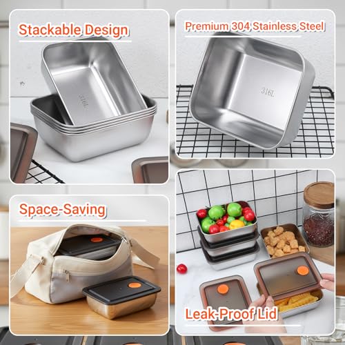 IANFAN 10 Set Stainless Steel Food Containers with Lids, Metal Leak-Proof Food Storage Containers Reusable Stackable Meal Prep Container for Lunch Picnic Travel, Dishwasher & Freezer Safe (16 oz) - Image 4