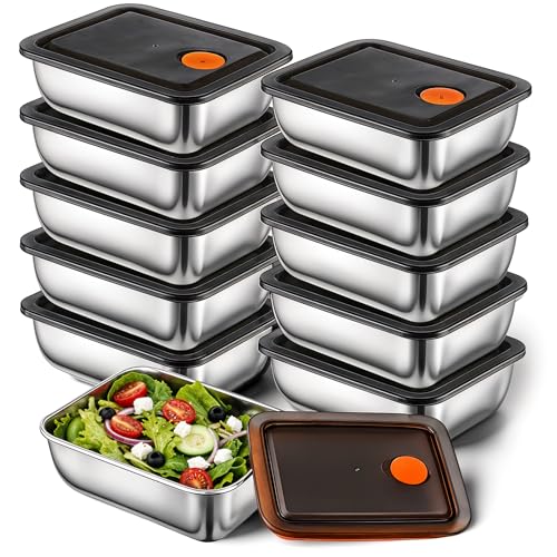 IANFAN 10 Set Stainless Steel Food Containers with Lids, Metal Leak-Proof Food Storage Containers Reusable Stackable Meal Prep Container for Lunch Picnic Travel, Dishwasher & Freezer Safe (16 oz) - Image 1