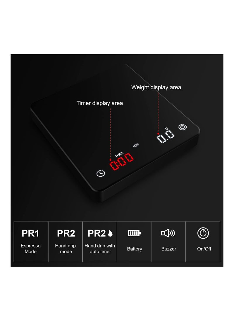 SYOSI - SYOSI High Precision Coffee Scaley, Espresso Scale, LED Display Digital Weigh Coffee Scale with Timer, Rechargeable, 2kg/0.1g Pour Over Hand Drip Scale Weighing Instrument Auto Mode (Black) - Image 1