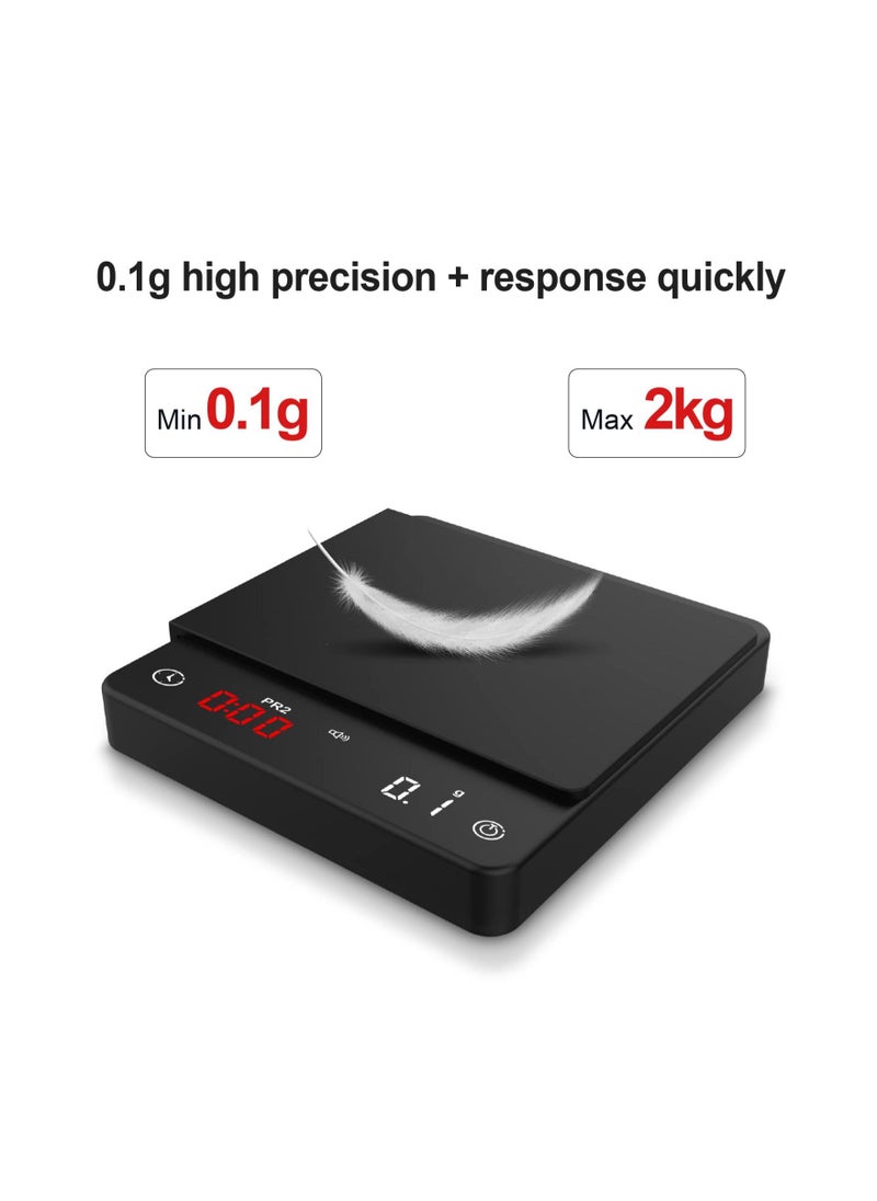SYOSI - SYOSI High Precision Coffee Scaley, Espresso Scale, LED Display Digital Weigh Coffee Scale with Timer, Rechargeable, 2kg/0.1g Pour Over Hand Drip Scale Weighing Instrument Auto Mode (Black) - Image 1