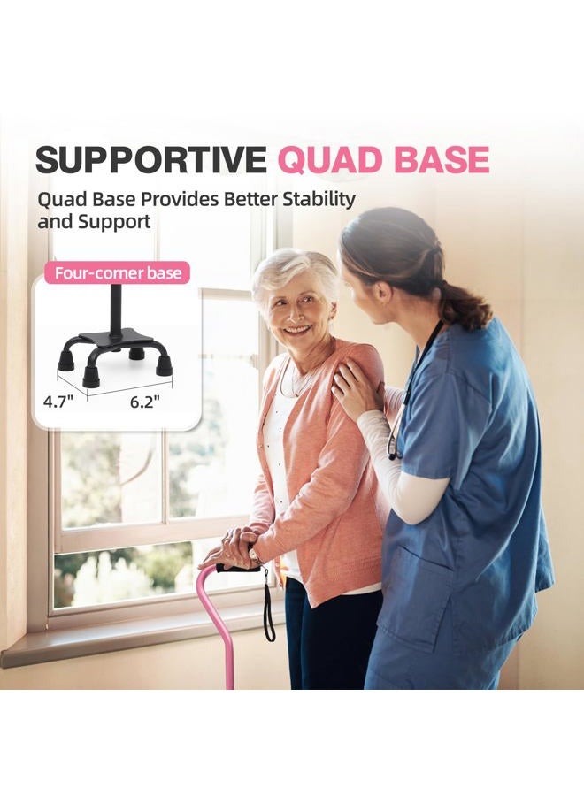 BeneCane Quad Cane Adjustable Walking Cane with Offset Soft Cushioned Handle for Men & Women Lightweight Comfortable with 4-Pronged feet for Extra Stability pink - Image 3