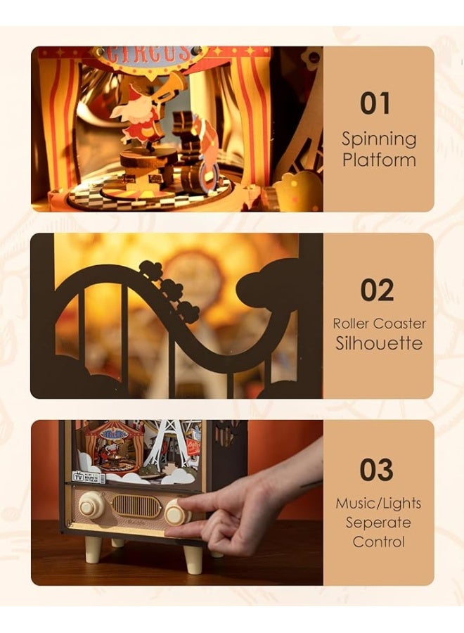 Rolife 3D Wooden Puzzles for Adults DIY Book Nook Kit 16" Ferris Wheel Music Box Model Building Set with LED Crafts for Adults Gifts for Girls Boys (Sunset Carnival) - Image 1