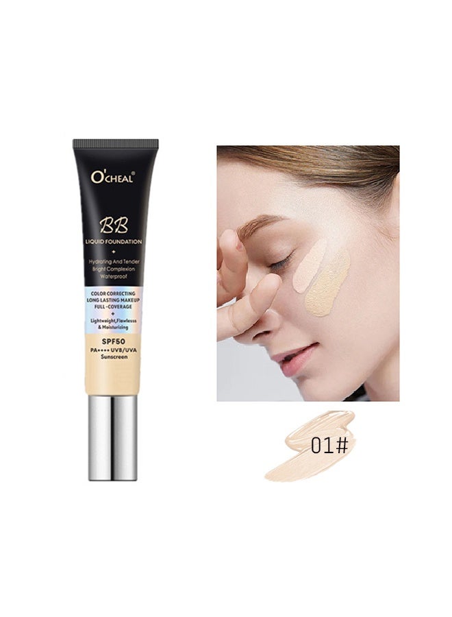 OCHEAL BB Liquid Foundation Color Correcting Long Lasting Makeup Full Coverage Lightweight, Flawless&Moisturizing Instant Age Rewind BB Cream Sunscreen SPF50PA++++ (01#Ivory) - Image 2