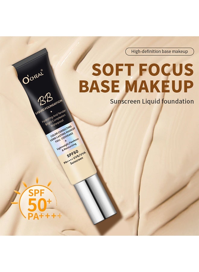 OCHEAL BB Liquid Foundation Color Correcting Long Lasting Makeup Full Coverage Lightweight, Flawless&Moisturizing Instant Age Rewind BB Cream Sunscreen SPF50PA++++ (01#Ivory) - Image 3