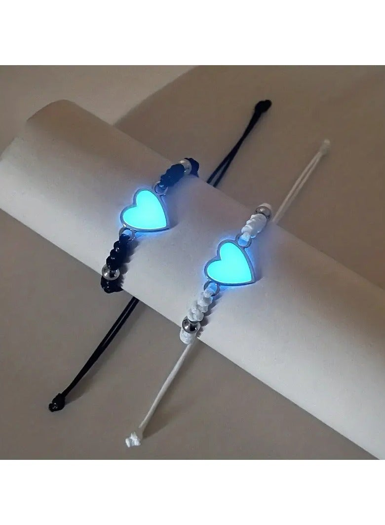 Goolsky سوارين بتصميم قلب مضيء، أسلوب بسيط وجميل، مادة منسوجة، للاستخدام اليومي ومناسبات الهدايا، مناسب ليوم عيد الحب، يمكن ارتداؤه في جميع الفصول - Image 1