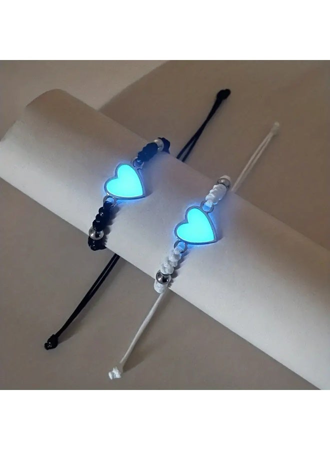 Goolsky سوارين بتصميم قلب مضيء، أسلوب بسيط وجميل، مادة منسوجة، للاستخدام اليومي ومناسبات الهدايا، مناسب ليوم عيد الحب، يمكن ارتداؤه في جميع الفصول - Image 5