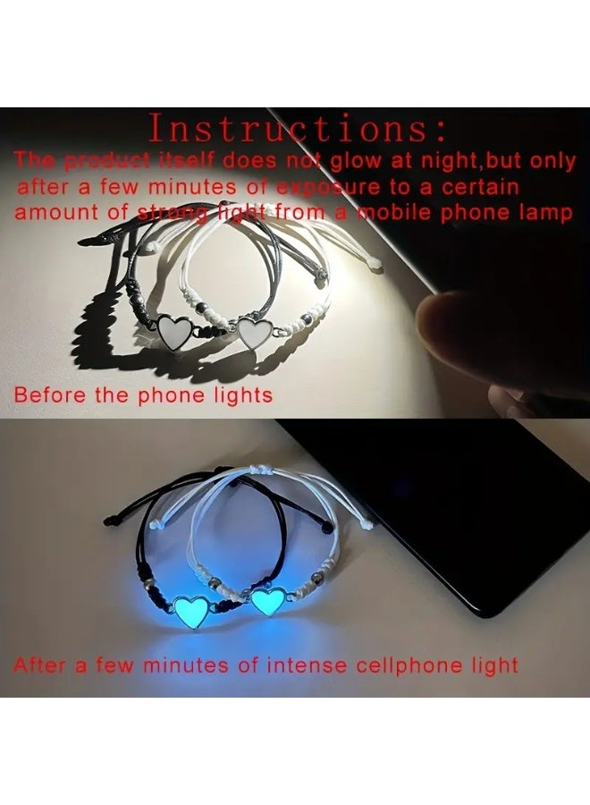 Goolsky سوارين بتصميم قلب مضيء، أسلوب بسيط وجميل، مادة منسوجة، للاستخدام اليومي ومناسبات الهدايا، مناسب ليوم عيد الحب، يمكن ارتداؤه في جميع الفصول - Image 3