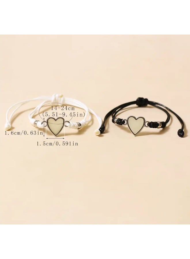 Goolsky سوارين بتصميم قلب مضيء، أسلوب بسيط وجميل، مادة منسوجة، للاستخدام اليومي ومناسبات الهدايا، مناسب ليوم عيد الحب، يمكن ارتداؤه في جميع الفصول - Image 2