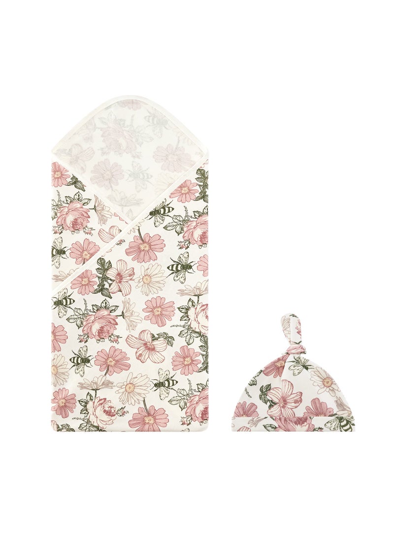 Generic Yinmei newborn cotton swaddling towel baby wrap blanket thin baby quilt blanket with hat cross-border Flower Bee 
