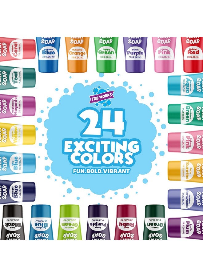 Tub Works® Bath Paint Soap Bath Toy, 24 Pack | Non-Toxic, Washable Bath Paint for Finger Painting in the Tub | Ideal Toddler Bath Toys for Creative Play | Classic & Pastel Bath Colors for Kids Bath - Image 2