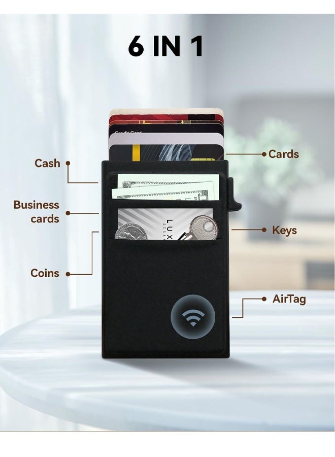 Ultra-Slim Metal Wallet for Men - RFID Blocking Minimalist Pop Up Card Holder, Elastic Pocket for Cash and Coins - Image 2