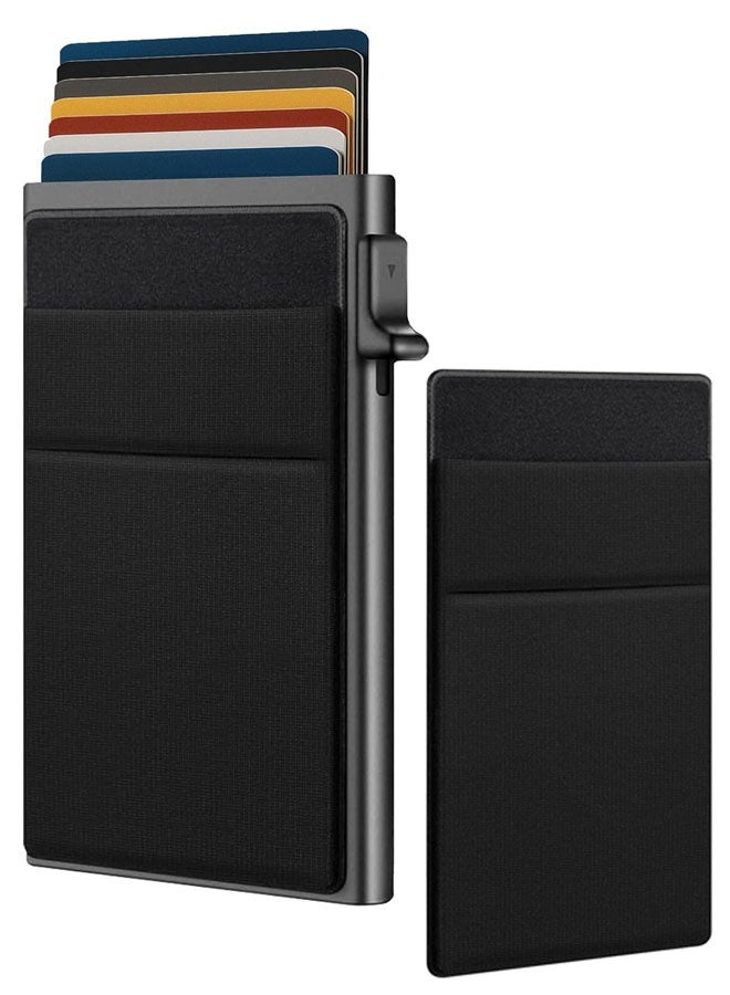 Ultra-Slim Metal Wallet for Men - RFID Blocking Minimalist Pop Up Card Holder, Elastic Pocket for Cash and Coins - Image 1