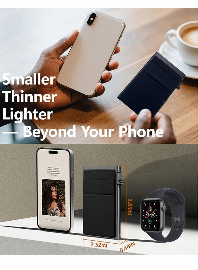 Ultra-Slim Metal Wallet for Men - RFID Blocking Minimalist Pop Up Card Holder, Elastic Pocket for Cash and Coins - Image 4