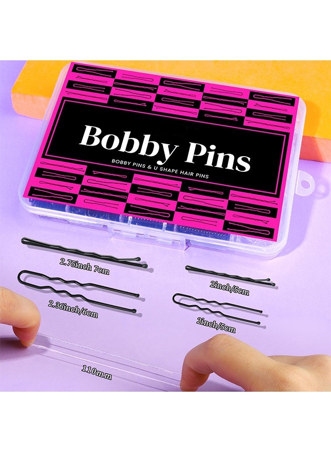 300pcs دبابيس الشعر مجموعة دبابيس بوبي الأسود ، مجموعة فرق الشعر مع دبابيس U لبنز ودبابيس بوبي في أحجام 2 "و 2.75" - Image 4