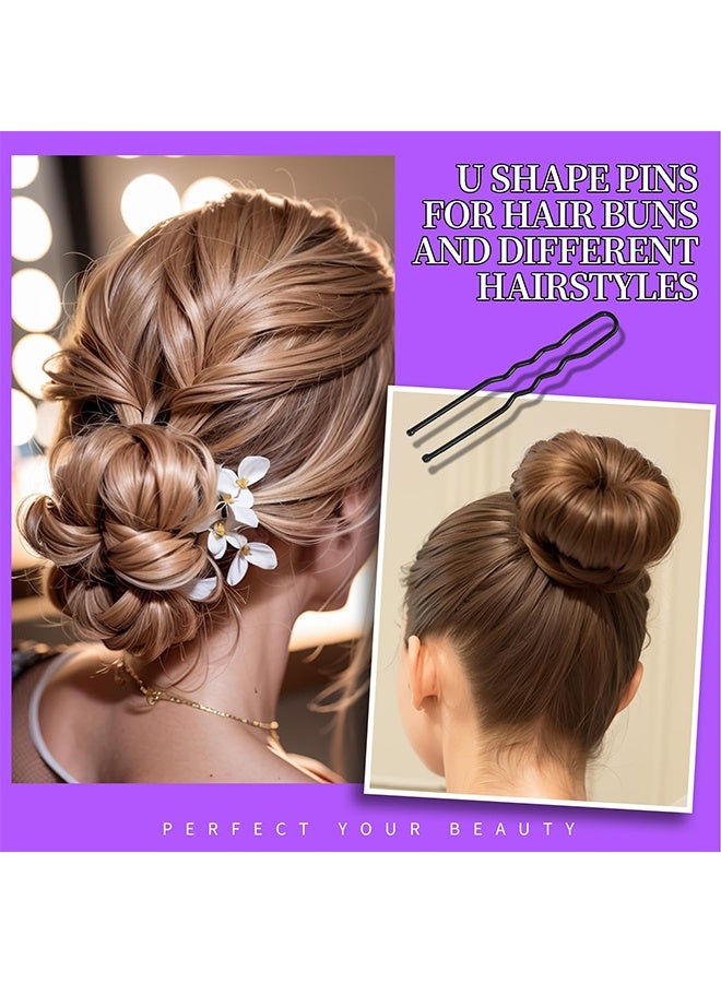 300pcs دبابيس الشعر مجموعة دبابيس بوبي الأسود ، مجموعة فرق الشعر مع دبابيس U لبنز ودبابيس بوبي في أحجام 2 "و 2.75" - Image 3