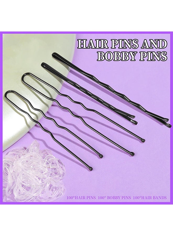 300pcs دبابيس الشعر مجموعة دبابيس بوبي الأسود ، مجموعة فرق الشعر مع دبابيس U لبنز ودبابيس بوبي في أحجام 2 "و 2.75" - Image 2