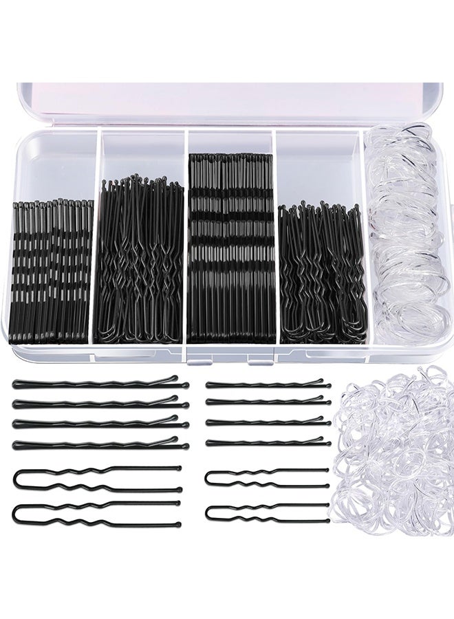 300pcs دبابيس الشعر مجموعة دبابيس بوبي الأسود ، مجموعة فرق الشعر مع دبابيس U لبنز ودبابيس بوبي في أحجام 2 "و 2.75" - Image 1