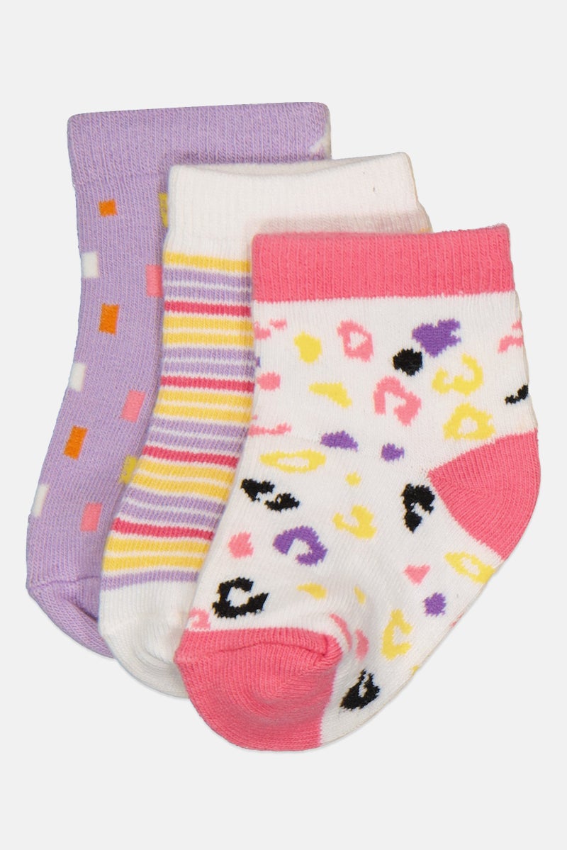 Hamleys Toddlers Girl 3 Pair Allover Print Socks, Multicolor - Image 1