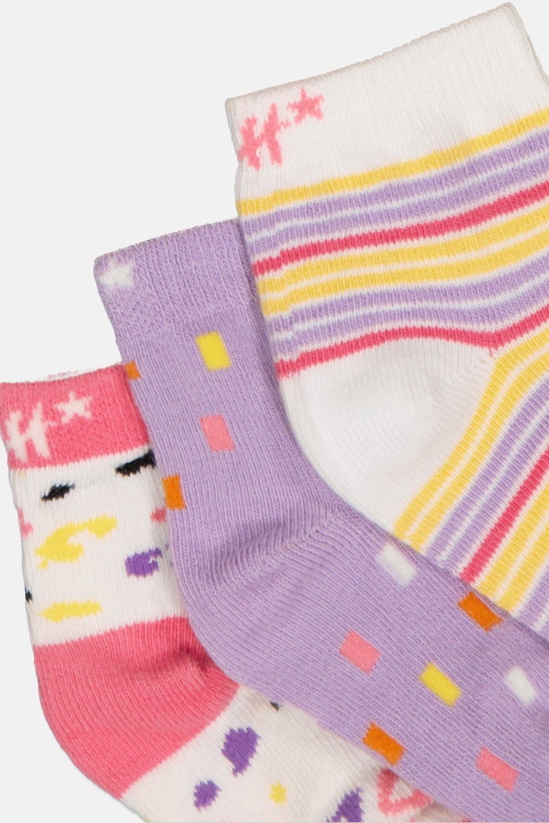 Hamleys Toddlers Girl 3 Pair Allover Print Socks, Multicolor - Image 2