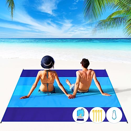 BYDOLL Beach Blanket 78''×81'' 4-7 Adults Oversized Lightweight Waterproof Sandproof Beach Blanket Large Picnic Mat for Travel Camping Hiking Picnic(78" X 81", Blue-Mixed) - Image 1