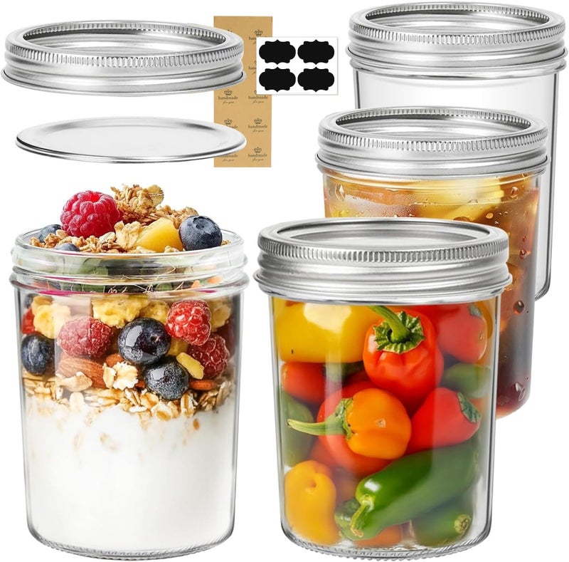 ComSaf Wide Mouth Mason Jars 16 oz with lids - 4 Pack, Pint Mason Jars with Seal Bands, Glass Canning Jars for Honey, Jam, Jelly, Coffee, Salad, Desert, Shower Wedding Favors, DIY Candles Decor - Image 1