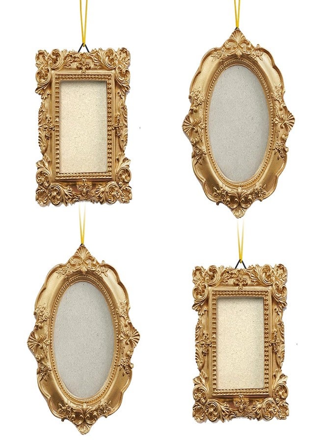 NSdawali 4 Pcs Mini Vintage Picture Frames Wall Hanging Gold Tiny Picture Frames Antique Small Oval Rectangle Photo Frame Ornaments for Display Picture Home Wedding Gallery Art Christmas Tree Decor - Image 1