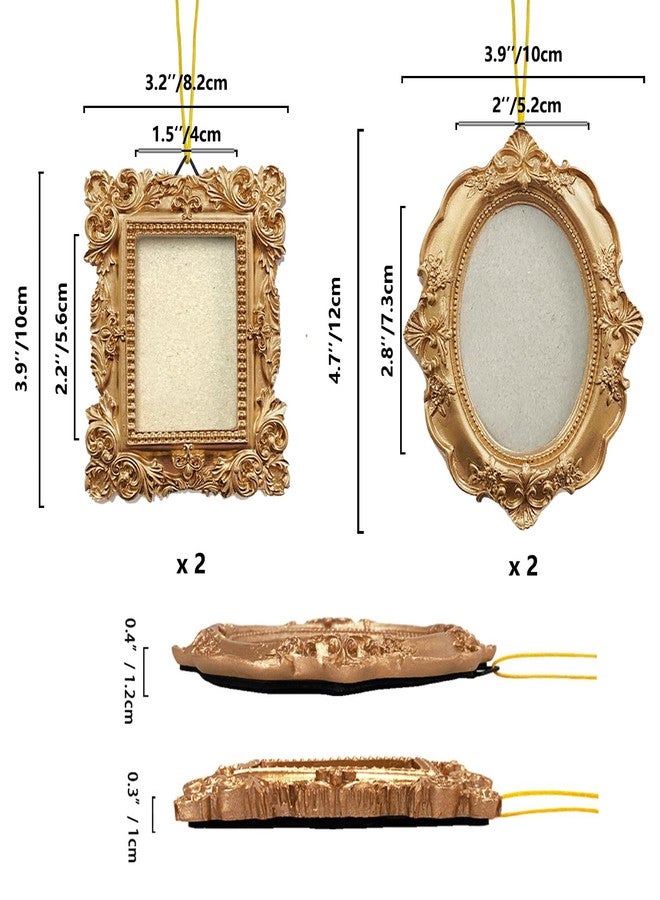 NSdawali 4 Pcs Mini Vintage Picture Frames Wall Hanging Gold Tiny Picture Frames Antique Small Oval Rectangle Photo Frame Ornaments for Display Picture Home Wedding Gallery Art Christmas Tree Decor - Image 2