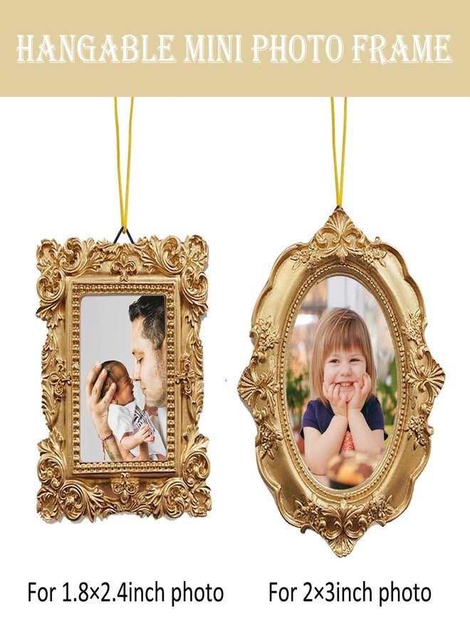 NSdawali 4 Pcs Mini Vintage Picture Frames Wall Hanging Gold Tiny Picture Frames Antique Small Oval Rectangle Photo Frame Ornaments for Display Picture Home Wedding Gallery Art Christmas Tree Decor - Image 4