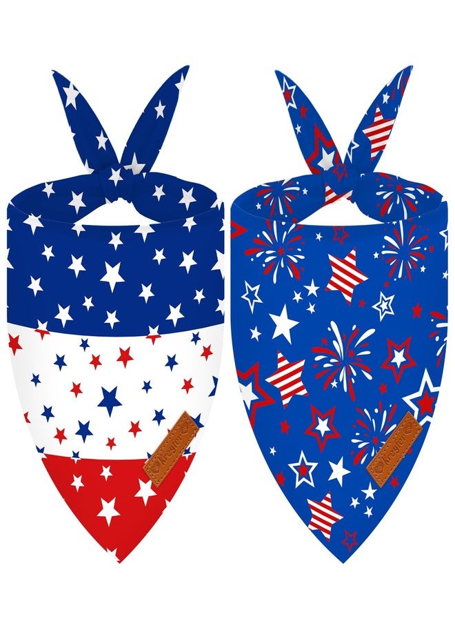 Kreyfer 2 Pieces Patriotic Dog Bandanas, Double-Sided Reversible Triangle Scarf, American Flag Stars and Stripes Design, 5th of July and Memorial Day Pet Costume Accessories for Dogs and Cats - Image 1