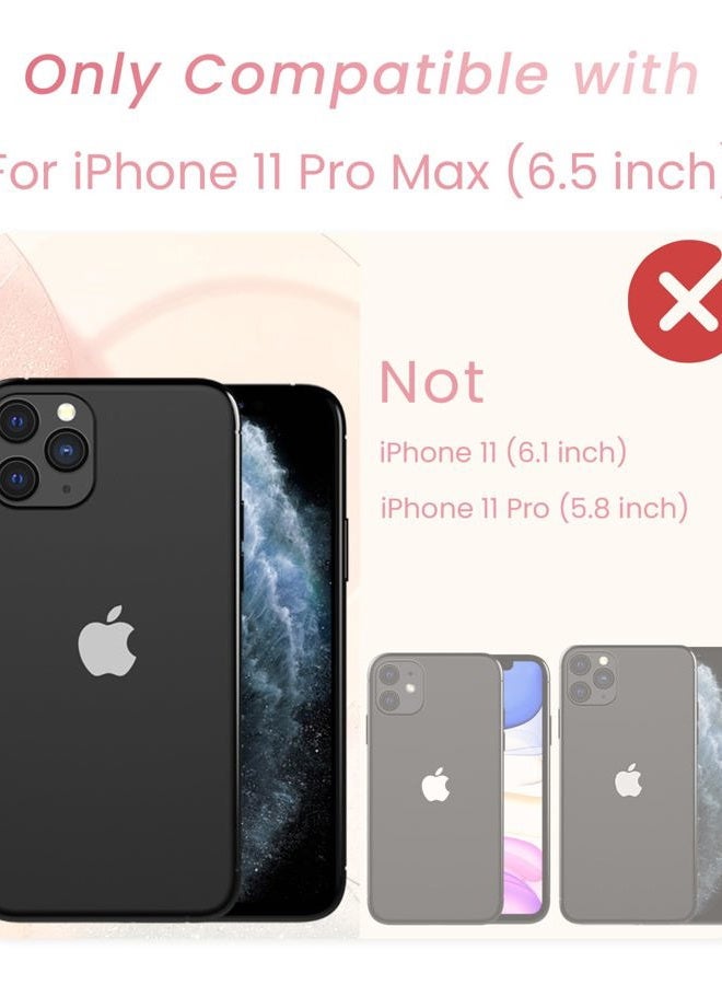 Liufcx for iPhone 11 Pro Max 6.5" Case with Glass Screen Protector: Luxury Plated Gold Edge Love Heart Pattern Kickstand Case, Soft TPU Shockproof Full Camera Protection Case Cover (Pink) - Image 2