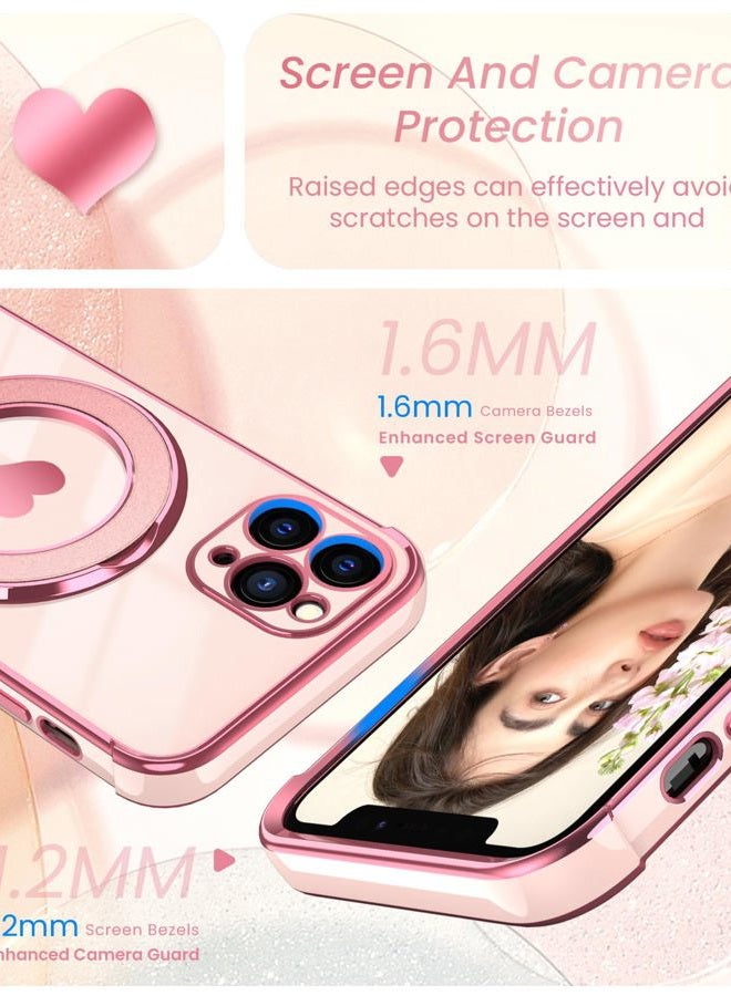 Liufcx for iPhone 11 Pro Max 6.5" Case with Glass Screen Protector: Luxury Plated Gold Edge Love Heart Pattern Kickstand Case, Soft TPU Shockproof Full Camera Protection Case Cover (Pink) - Image 3